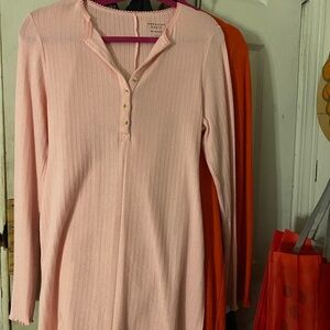 American Eagle Outfitters Pink Ribbed Long Sleeve Top